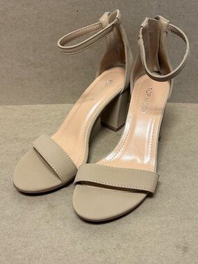TOP Moda Nude Beige Ankle-Strap Block Heels